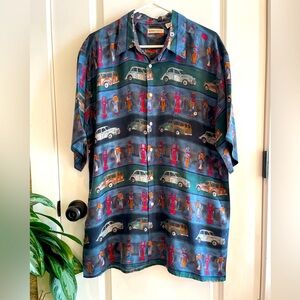 Bruma Bibas Vintage Car Print Button-Up Shirt Sz L